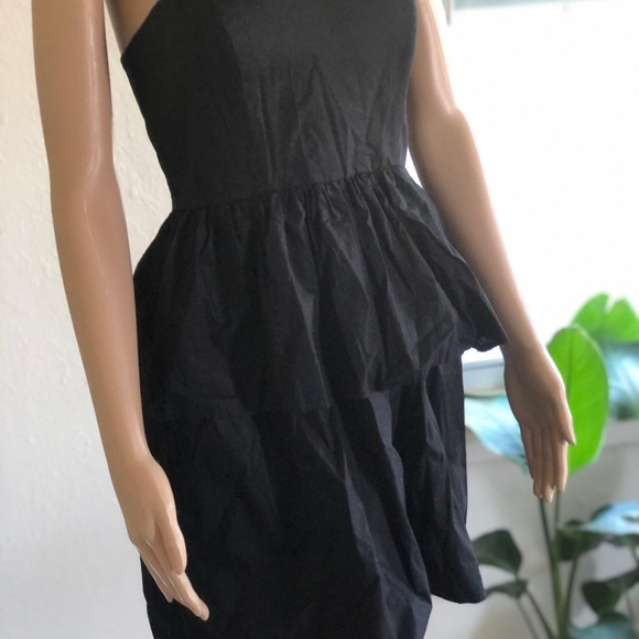 Mini Dress, All black, Flare Double Ruffle Design - Picture 3 of 7